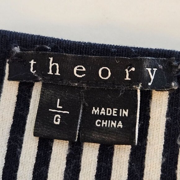 Theory Medium Stripe Blue White Stripe Jacket Asleen Geometric Knit Zip Blazer - Picture 9 of 11